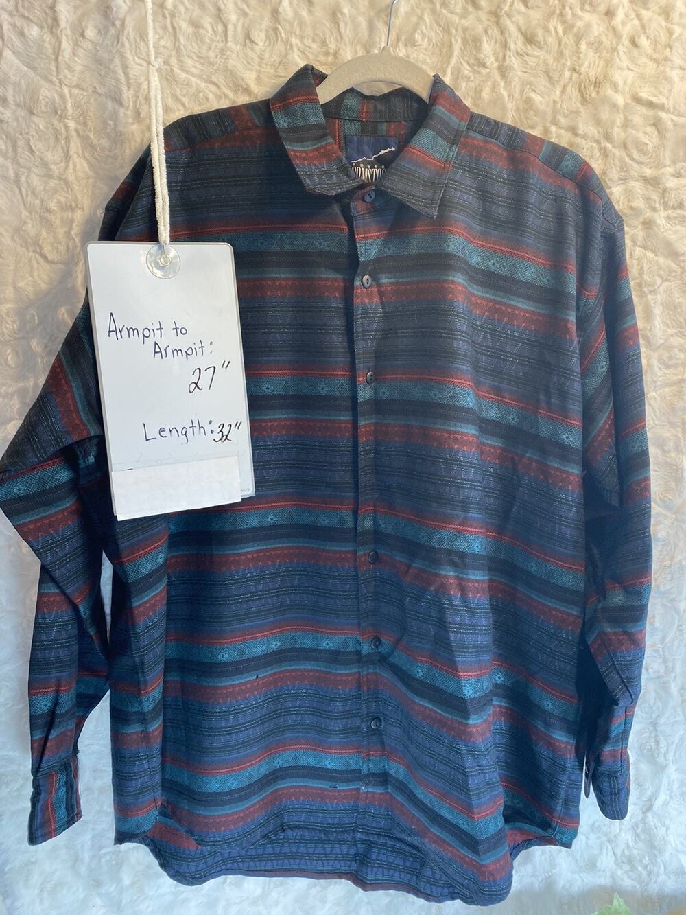 Robert Comstock Christmas Sz L multicolor 100% wool Men's Button Down Shirt READ